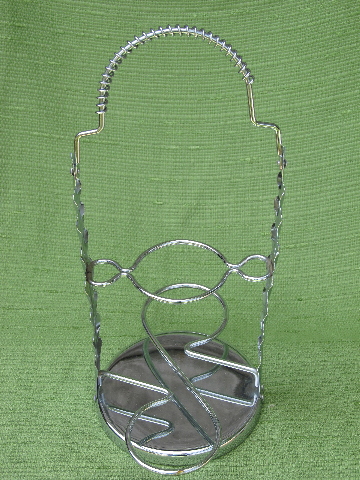 Vintage silver foliage glasses rack, mod chrome leaves bar stand