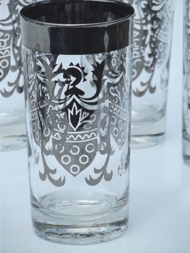 Vintage silver glass drinks glasses & coasters, Kinto roman gladiators set