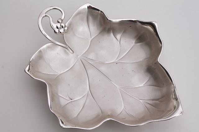 vintage silver plated leaf shape dishes, WMF Ikora & Caravelle silvery leaves