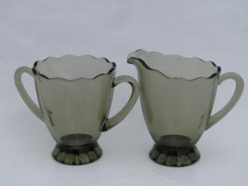 Vintage smoke colored glass, cream pitcher, creamer & sugar bowl set