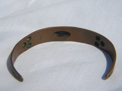 Vintage solid copper tooled bracelet,  southwest american indian design