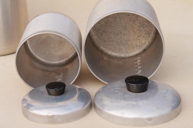 vintage spun aluminum canisters, mid-century retro kitchen canister set made in Italy