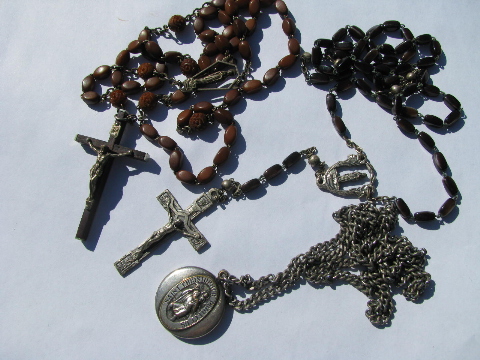 Vintage St. Christopher medal on chain, old religious jewelry rosary lot