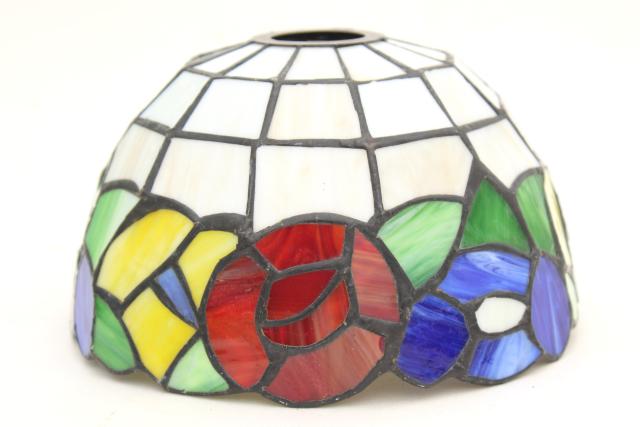 vintage stained glass shade, small lampshade multi colored leaded glass
