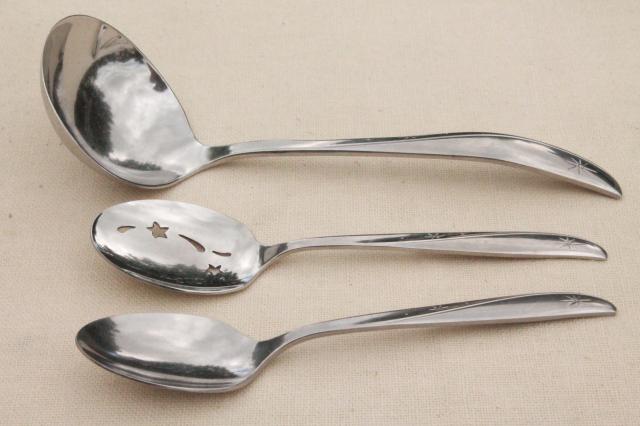 vintage stainless flatware, Oneida Twin Star silverware lot spoons w/ atomic starburst