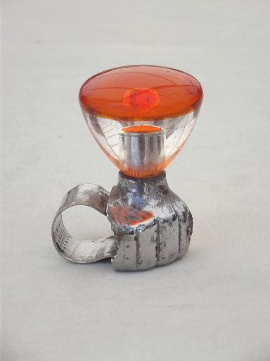 Vintage steering wheel knob handle, orange red lucite suicide spinner