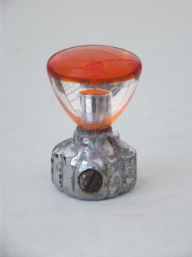 Vintage steering wheel knob handle, orange red lucite suicide spinner