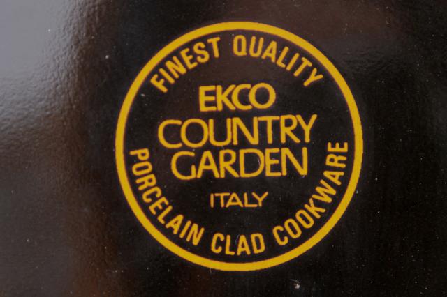 vintage stockpot / steamer w/ strainer, Ekco Country Garden porcelain enamel pot w/ daisies