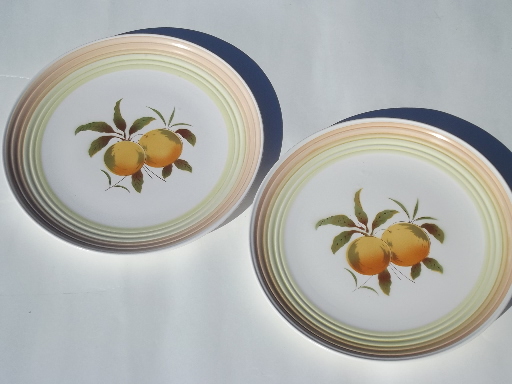 Vintage Tangerine orange ironstone china coffee pot dessert plates set