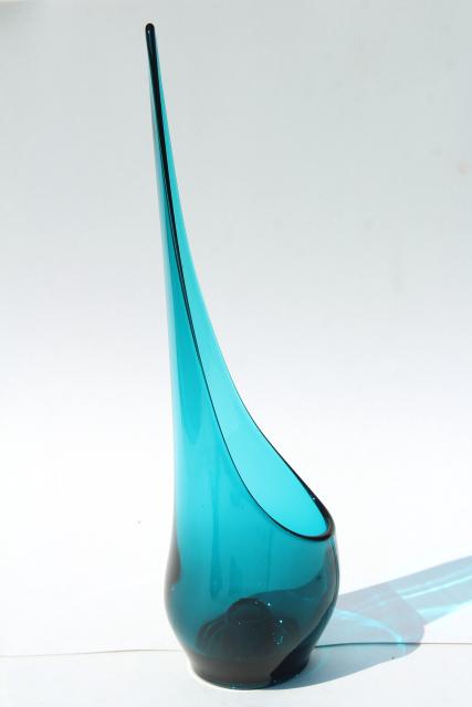 vintage taper glow Viking Epic art glass candle holder vase, tall mod swung shape