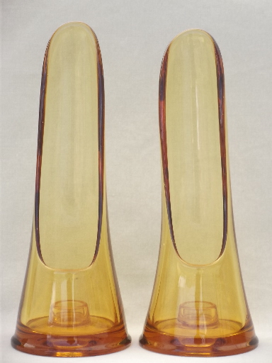 Vintage taperglow candle holders, MCM retro amber glass candle sticks