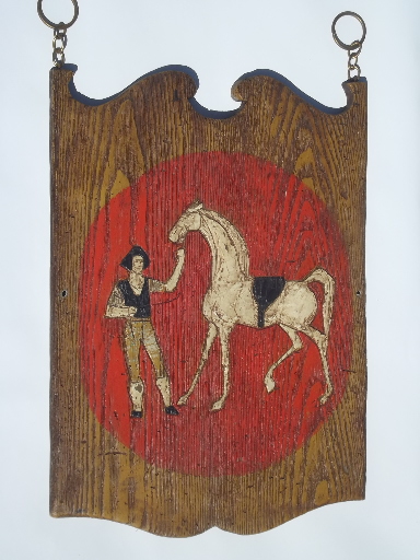 Vintage tavern pub sign wall art, plexiglass 'wood' horse & rider