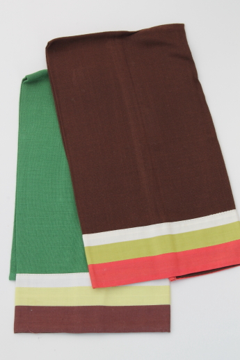 Vintage tea towels or guest towels, retro color block striped linen weave towels