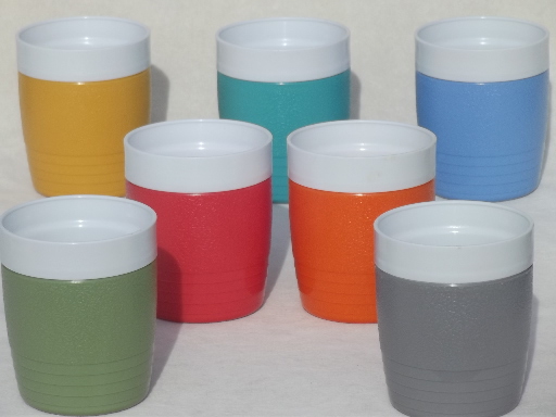 Vintage Therm-o-ware tumblers, Sun-Frost plastic glasses in retro colors