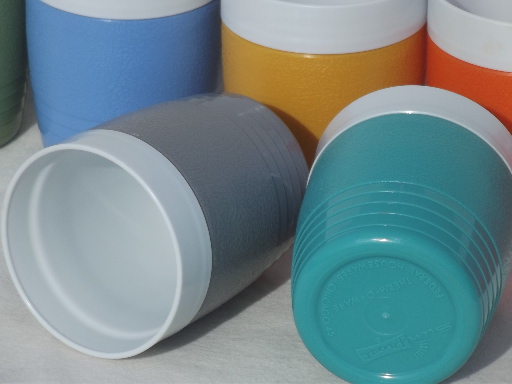 Vintage Therm-o-ware tumblers, Sun-Frost plastic glasses in retro colors