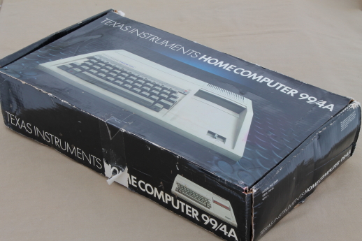 Vintage TI 99/4A computer, early 80s Texas Instruments computer w/original box