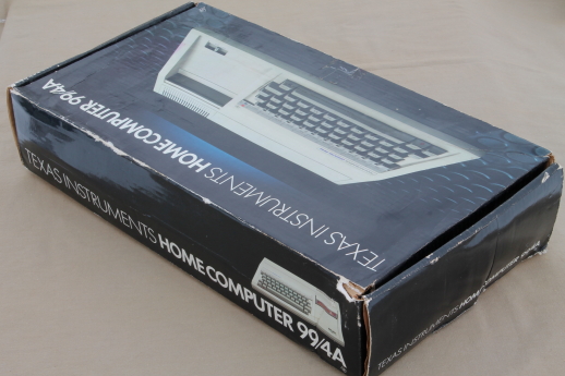 Vintage TI 99/4A computer, early 80s Texas Instruments computer w/original box