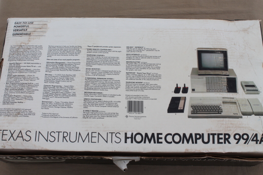 Vintage TI 99/4A computer, early 80s Texas Instruments computer w/original box