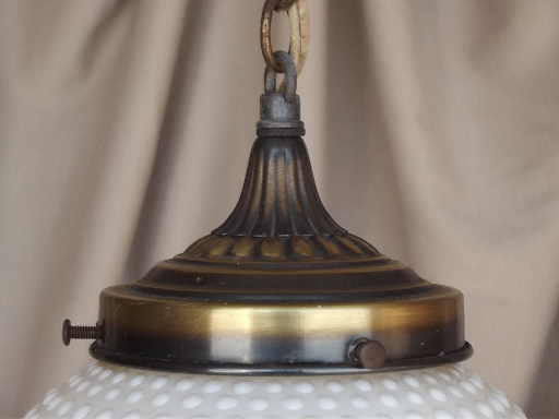 Vintage tiered pendant lights set, hobnail glass globes, retro swag lamp style!