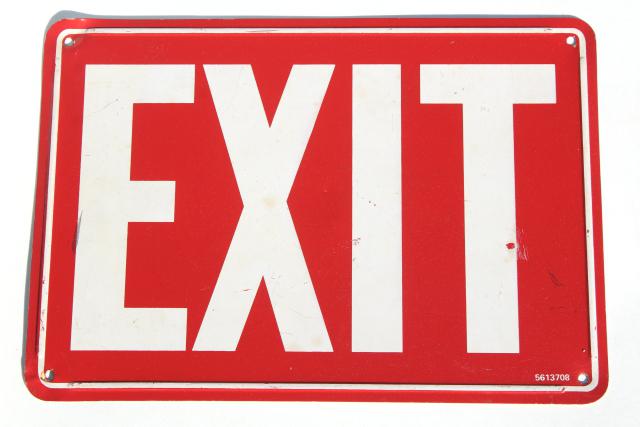 vintage tin sign, EXIT red and white metal directional sign, industrial style decor