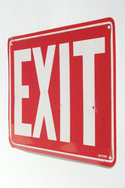 vintage tin sign, EXIT red and white metal directional sign, industrial style decor
