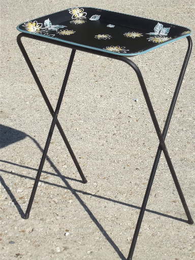 Vintage tin tray TV tables, retro all metal folding  tables for crafts etc.