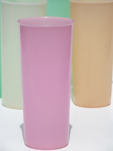 Vintage Tupperware pastel drinking glasses, tall cooler drinks glasses set