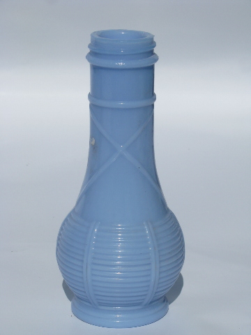 Vintage vanity talc bottles, blue slag milk glass