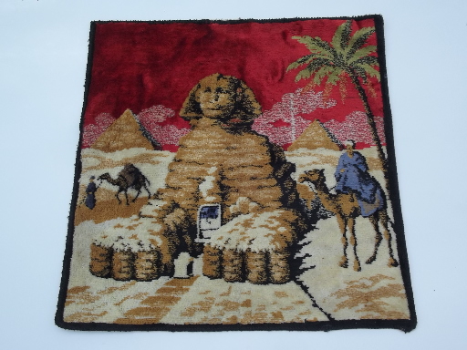 Vintage velvet tapestry pillow cover, Egyptian pyramids travel souvenir