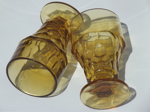 Vintage Viking Georgian amber glass footed tumblers,  iced tea glasses set