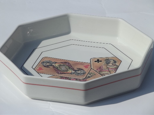 Vintage Villeroy and Boch octagon china bowl w/ antique playing cards