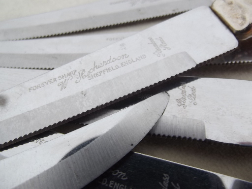 6] W Richardson Forever Sharp Cutlery Knives With Bakelite Handles
