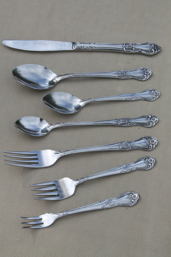 Vintage Wallace silver Portsmouth pattern stainless flatware set for 8
