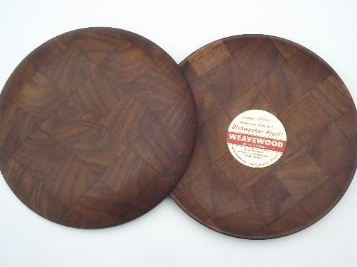 Vintage Weavewood walnut salad bowl & plates with original label