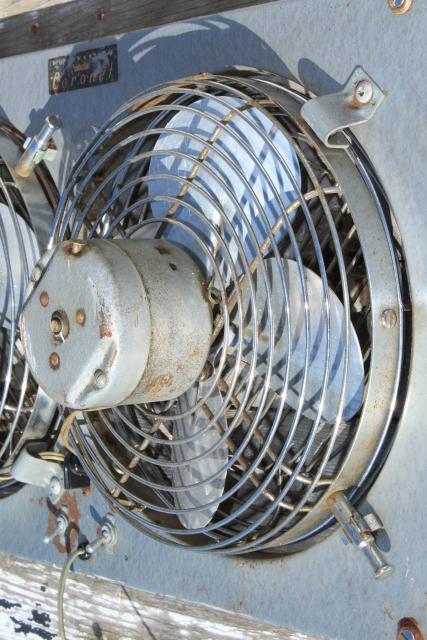 vintage window fan, adjustable w/ dual reversible fans industrial gray paint