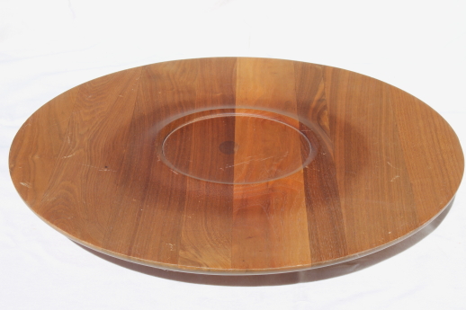 Vintage wood board lazy susan server, cedar plank serving platter turntable tray