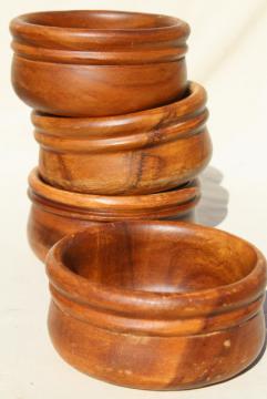 vintage wood salad bowls, wooden bowl set, carved acacia or monkey pod wood