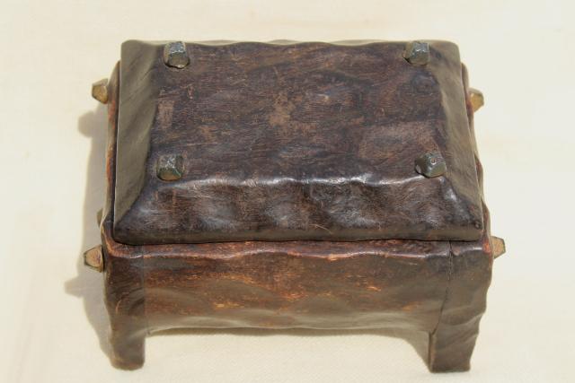 vintage wood treasure chests, Spanish carved wood boxes w/ medieval renaissance gothic style 