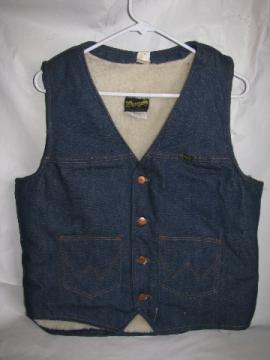 Vintage Wrangler western wear rancher's vest, denim w/ sherpa pile, tag