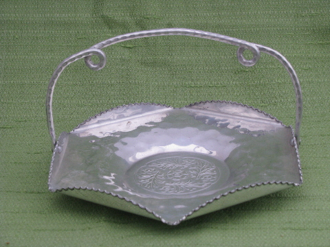 Vintage wrought aluminum tidbit plates, little baskets w/ handles