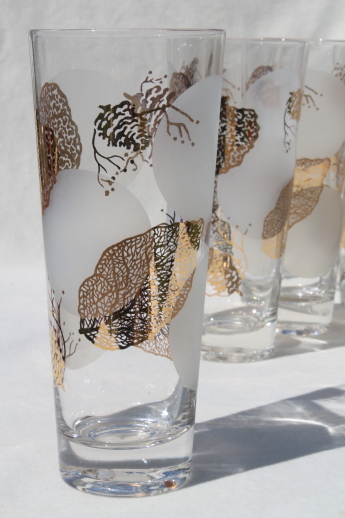 Vintage zombie glasses, tall glass cooler tumblers w/ gold leaf print & full moon