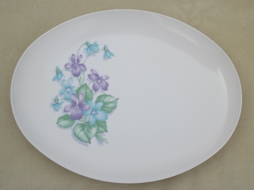 Violet corsage melmac dishes set of serving pieces, vintage Marcrest melmac