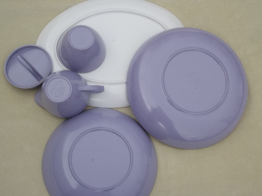 Violet corsage melmac dishes set of serving pieces, vintage Marcrest melmac