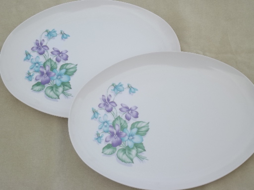 Violet corsage melmac dishes set of serving pieces, vintage Marcrest melmac