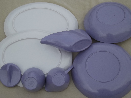 Violet corsage melmac dishes set of serving pieces, vintage Marcrest melmac