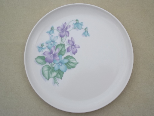 Violet corsage melmac dishes set, vintage Marcrest melmac dinnerware for 4