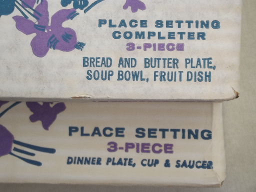 Violet corsage melmac dishes set, vintage Marcrest melmac dinnerware for 4