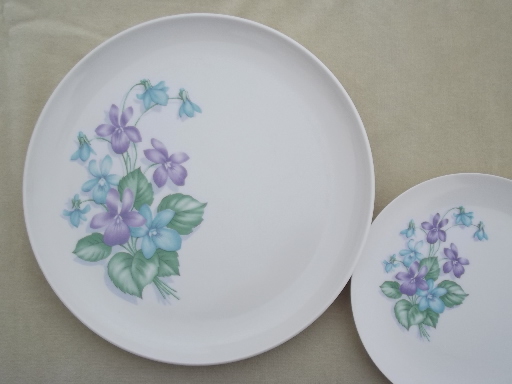 Violet corsage melmac dishes set, vintage Marcrest melmac dinnerware for 6