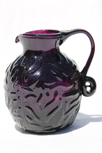 Violet purple glass pitcher, vintage mini pitcher makes a lovely vase for violets!