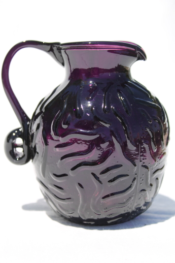 Violet purple glass pitcher, vintage mini pitcher makes a lovely vase for violets!